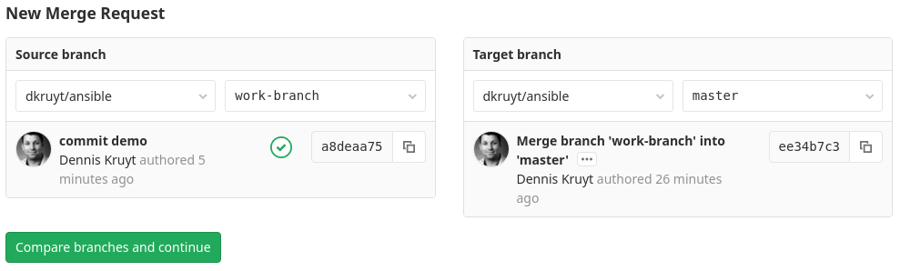 Create a merge request from work-branch to master (staging)